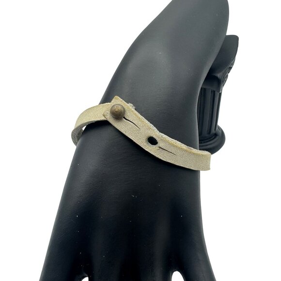 Handmade Beige Leather Bracelet With It Is Well Copper Plate & Snap Closure - Picture 3 of 4